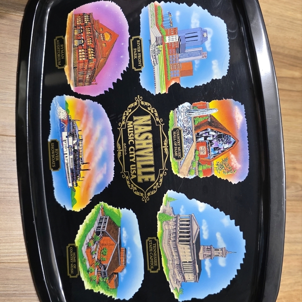 Nashville Music City Souvenir Serving Tray - Black with Colorful Landmark Art